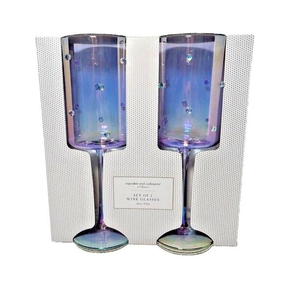 Cupcakes and Cashmere Other - Cupcakes Cashmere Blue Purple Rainbow Iridescent Set of 2 Wine Champagne Glasses